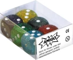 Amigo 6 Würfel 16mm Glitter 6 Verschiedene Farben
